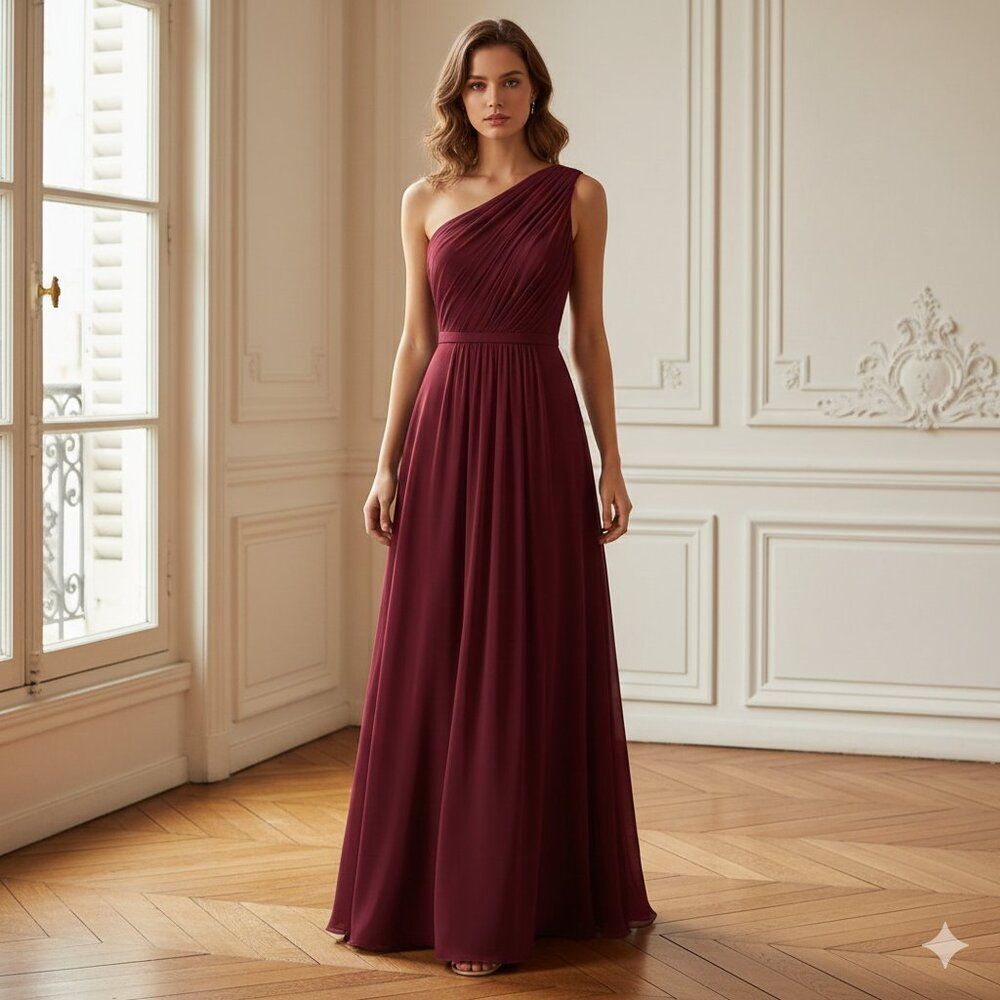 David's Bridal Merlot One-Shoulder Gown Maxi Dress Size 0